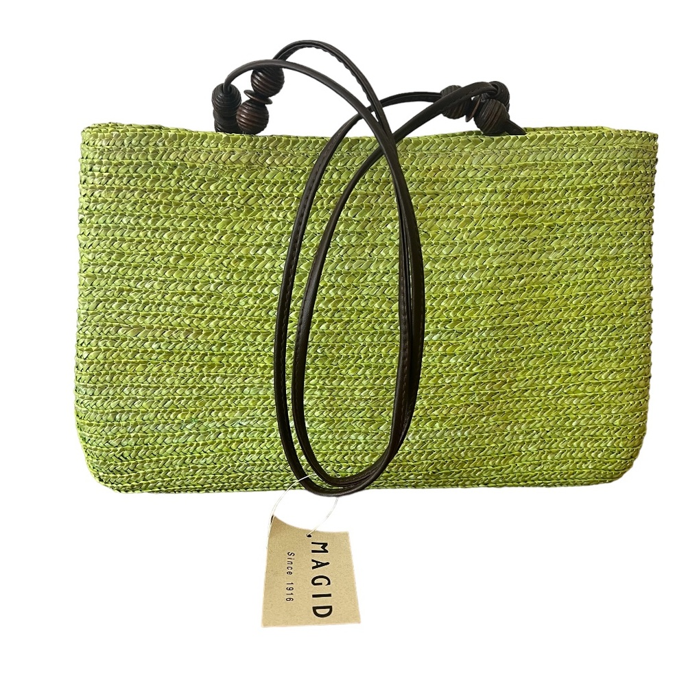 NWT Magid Bright Green Straw Purse